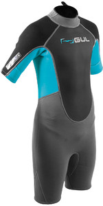 2020 Gul Junior Response 3/2mm Back Zip Shorty Wetsuit Re3322-b7 - Cinza / Azul