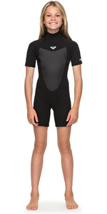 2023 Roxy Girl's Prologue 2mm Shorty Wetsuit Met Back Zip Ergw503008 - Zwart