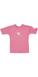 2022 Rip Curl Grom Boys Corp Short Sleeve UV Rash Vest WLY3DO - Pink