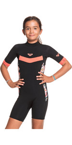 2021 Roxy Syncro 2/ 2mm Back Zip Spring Shorty Wetsuit Voor Meisjes Ergw503010 - Zwart / Helder Coral