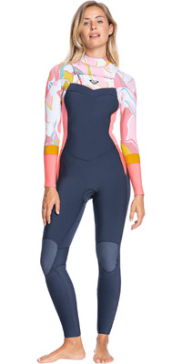 2022 Roxy Womens Syncro 4/3mm Chest Zip GBS Wetsuit ERJW103086 - Jet Grey / Coral Flame / Temple Gold