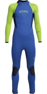 2023 Xcel Junior Axis 4/3mm Rug Ritssluiting Wetsuit KN43AXG0F - Blue / Lime