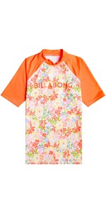 2022 Billabong Teen Girls Schwimmen Kurzarm Rash Rash Vest C4ky31 - Orange Crush