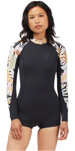 2022 Billabong Womens Spring Fever 2mm Long Sleeve Back Zip Shorty Wetsuit C42G54 - Paradise Black