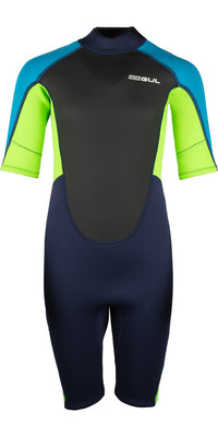 2023 Gul Junior Response 3/2mm Rug Ritssluiting Shorty Wetsuit RE3322-C1 - Navy / Lime