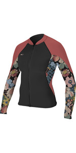 2022 O'Neill Womens Bahia 1.5mm Full Zip Wetsuit Jacket 4933 - Black / Twiggy / Tearose