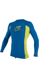 2023 O'neill Youth Premium Skins Lycra Vest Manica Lunga 4174 - Oceano / Lime Elettrico