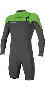 2022 O'Neill Mens Hammer 2mm Long Sleeve Chest Zip Shorty Wetsuit 4928 - Graphite / Dayglo
