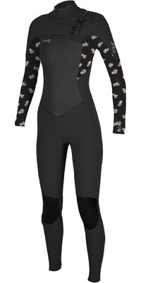 2023 O'Neill Dames Epic 4/3mm Borst Ritssluiting Gbs Wetsuit 5356 - Black / Cindy Daisy