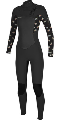 2024 O'Neill Dames Epic 5/4mm Borst Ritssluiting Gbs Wetsuit 5371 - Black / Cindy Daisy