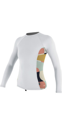 2022 O'Neill Womens Side Print Long Sleeve Rash Vest 5406S - White / Jasmine