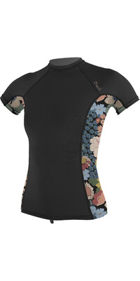 2022 O'Neill Womens Side Print Short Sleeve Rash Vest 5405S - Black / Twiggy