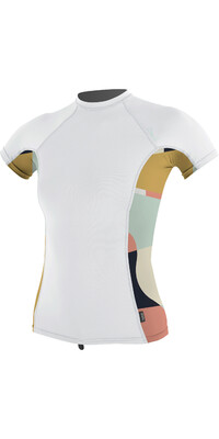 2022 O'Neill Dames Side Print Short Sleeve Lycra Vest 5405S - White / Jasmine