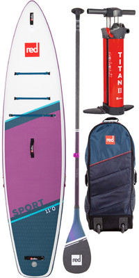 Red Paddle Co 11'0 Sport Stand Up Paddle Board , Tasche, Pumpe, Paddel & Leine - Prime Purple Package