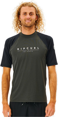 2023 Rip Curl Mens Shockwave Short Sleeve Rash Vest 12NMRV - Black Marle
