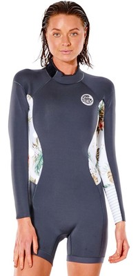 2022 Rip Curl Womens Dawn Patrol Eco 2mm Long Sleeve Back Zip Shorty Wetsuit 115WSP - Charcoal