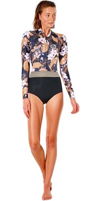 2022 Rip Curl Womens G-Bomb 1mm Front Zip Long Sleeve High Cut Shorty Wetsuit 111WSP - Black / Gold