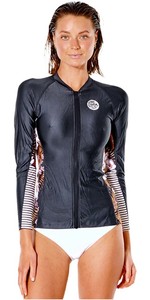 2022 Rip Curl Mujer Playabella Lycra Vest Con Cremallera De Manga Larga 126wrv - Negro / Dorado
