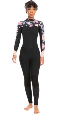 2023 Roxy Dames Swell Series 3/2mm Gbs Rug Ritssluiting Wetsuit ERJW103121 - Anthracite Paradise