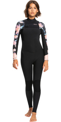 2023 Roxy Dames Swell Series 3/2mm Borst Ritssluiting Gbs Wetsuit ERJW103122 - Anthracite Paradise