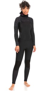 2023 Roxy Vrouwen Deining Series 5/4/3mm Chest Zip Wetsuit Met Capuchon Erjw203012 - Zwart