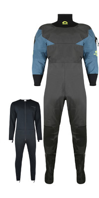 2022 Typhoon Hypercurve 4 Back Zip Drysuit with Socks & Underfleece 100170 - Teal / Grey