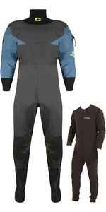 2022 Typhoon Hypercurve 4 Back Zip Drysuit Con Calcetines Y Forro Polar 100170 - Verde Azulado / Gris