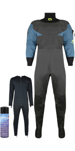 2022 Typhoon Hypercurve 4 Back Zip Drysuit Med Sokker Og Underfleece 100170 - Teal / Grå