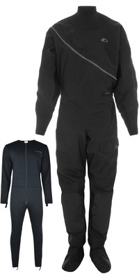 2022 Typhoon Damen Ezeedon Front Zip Drysuit & Underfleece 100192 - Schwarz / Grau