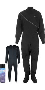 2022 Typhoon Dame Ezeedon Front Zip Drysuit & Underfleece 100187 - Sort / Grå