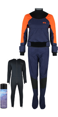 2022 Typhoon Womens Hendra Hinge Zip Drysuit & Underfleece 100185 - Orange / Navy