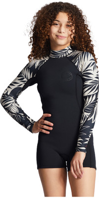 2023 Billabong Girls Spring Fever 2/2mm Long Sleeve Back Zip Shorty Wetsuit ABGW400100 - In Paradise