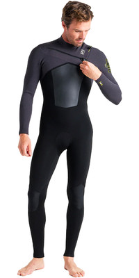 2023 C-Skins Mens ReWired 3/2mm GBS Chest Zip Wetsuit C-RW32MCZ - Black / Meteor X / Lime