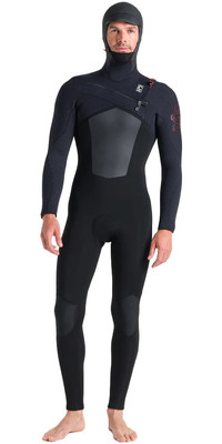 2024 C- Skins Mens ReWired 6/5/4mm Chest Zip Hooded Wetsuit C-RW65MH - Black / Crimson