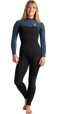 2024 C- Skins Womens Solace 4/3mm Back Zip Wetsuit C-SO43WBZ - Black / Bluestone Tropical / Cascade Blue
