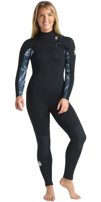 2024 C-Skins Womens Solace 5/4/3mm GBS Chest Zip Wetsuit C-SO54WCZ - Preto / Tropical Preto / Branco