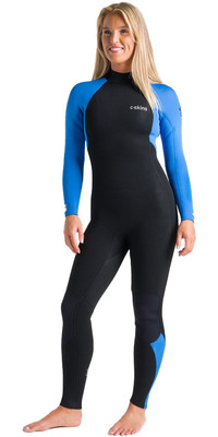 2023 C-Skins Womens Surflite 4/3mm GBS Back Zip Wetsuit C-SL43WBZ - Preto / Azure