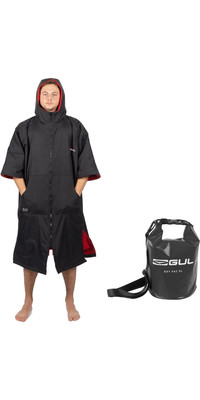 2023 GUL Evorobe Hooded Changing Robe & Gul 5L Heavy Duty Dry Bag Bundle AC0128NAV1 - Black / Red