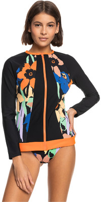2023 Roxy Heather Mujer Manga Larga Front Zip Chaleco Lycra Erjwr03637 - Antracita Flor Jammin