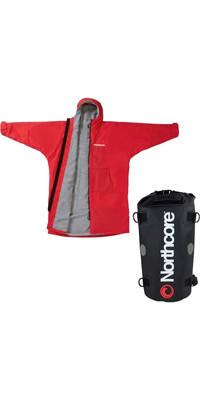 2024 Northcore Beach Basha Sport lange Ärmel ändern Robe & 40L Dry Bag Bundle NC2467 - Rot / Schwarz