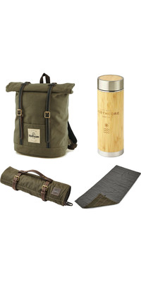 2023 Northcore Waxed Canvas Back Pack, Adventure Camping Roll & Bamboo & Edelstahlflasche Bundle NC118 - Olivgrün