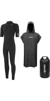 2023 Nyord Mens Tempus 2/2mm Short Sleeve Chest Zip Wetsuit & Northcore Changing Robe & 20L Dry Bag Bundle MT1 Sort / Gr