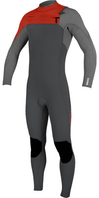 2024 O'Neill Youth Hyperfreak 5/4mm+ Borst Ritssluiting Gbs Wetsuit 5381 - Raven / Fire Red