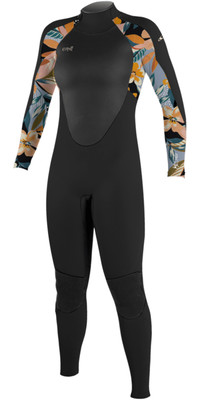 2023 O'Neill Dames Epic 4/3mm Rug Ritssluiting Gbs Wetsuit 4214B - Black / Demiflor