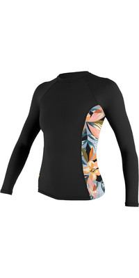 2024 O'Neill Womens Side Print Long Sleeve Rash Vest 5406S - Black / Demiflor