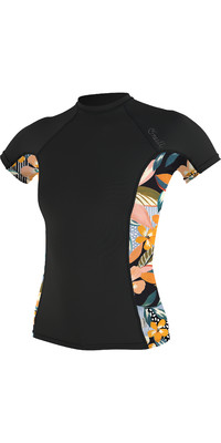 2023 O'Neill Womens Side Print Short Sleeve Rash Vest 5405S - Black / Demiflor