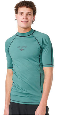 2024 Rip Curl Hombres Fade Out UPF Performance Chaleco De Lycra De Manga Corta 145MRV - Washed Green