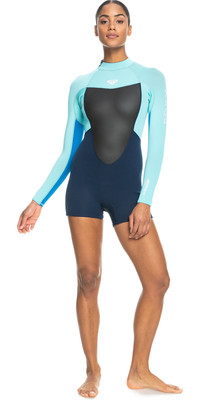 2023 Roxy Women Prologue 2mm Long Sleeve Back Zip Shorty Wetsuit ERJW403032 - Good Mood