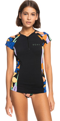 2023 Roxy Mujer Gorras Manga 1/2 Cremallera Lycra Lycra Vest Erjwr03639 - Antracita Flor Jammin