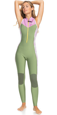 2024 Roxy Mulheres Rise 1.5mm Long Jane Front Zip Wetsuit ERJW703018 - Palmed Out Light Grey